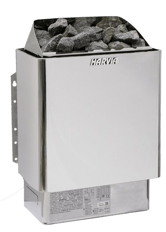 Aquecedor Elétrico Harvia KIP com pedras visíveis.