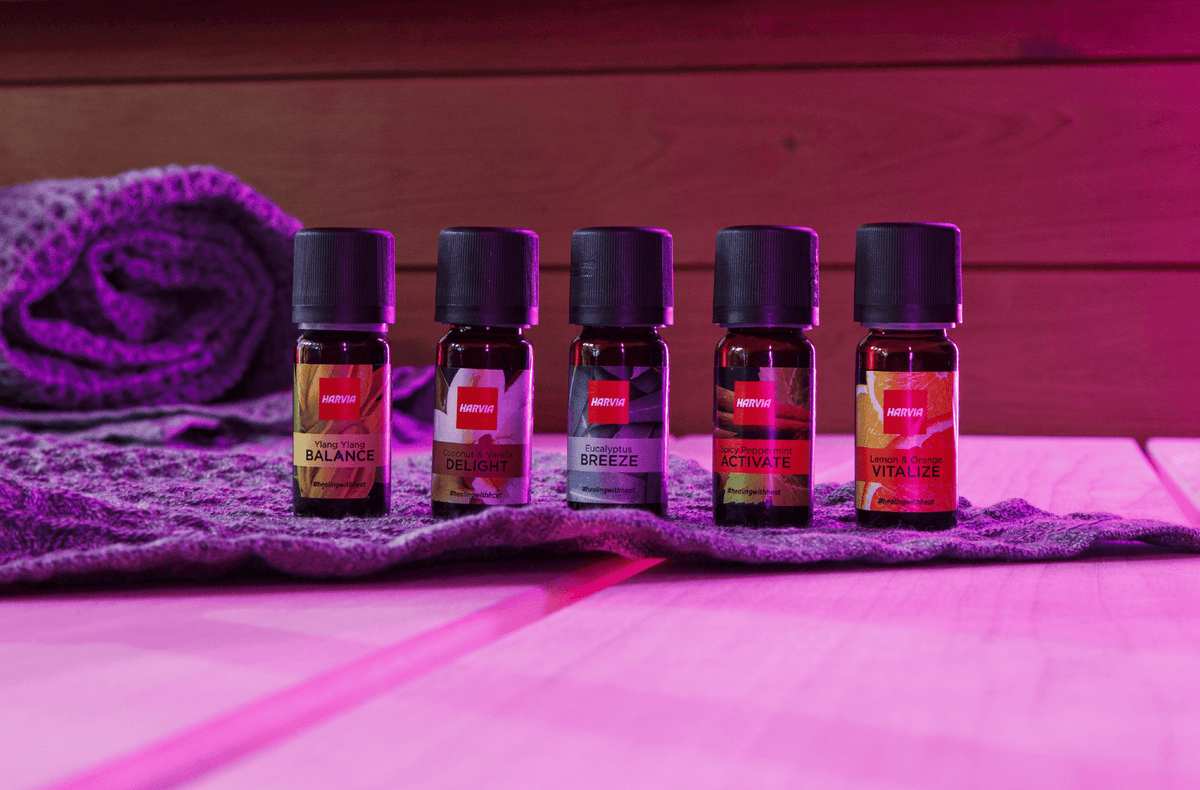 Aromas para Sauna e Vapor Harvia, conjunto de óleos essenciais.