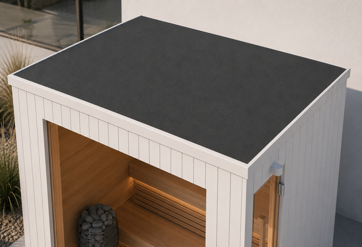 Metal frame, tiled floor and EPDM roof