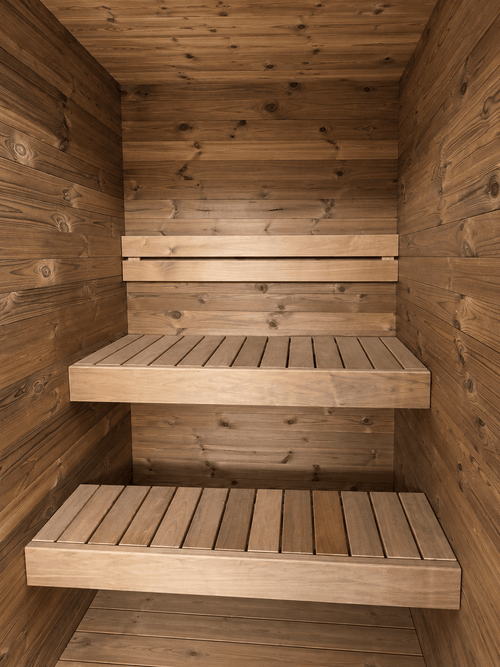 Usko XS interior with upper bench, lower step and backrest; retouched photograph.